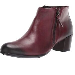 ECCO Shape Bordeaux Leather Zipper Ankle  Boots Shoes US 9